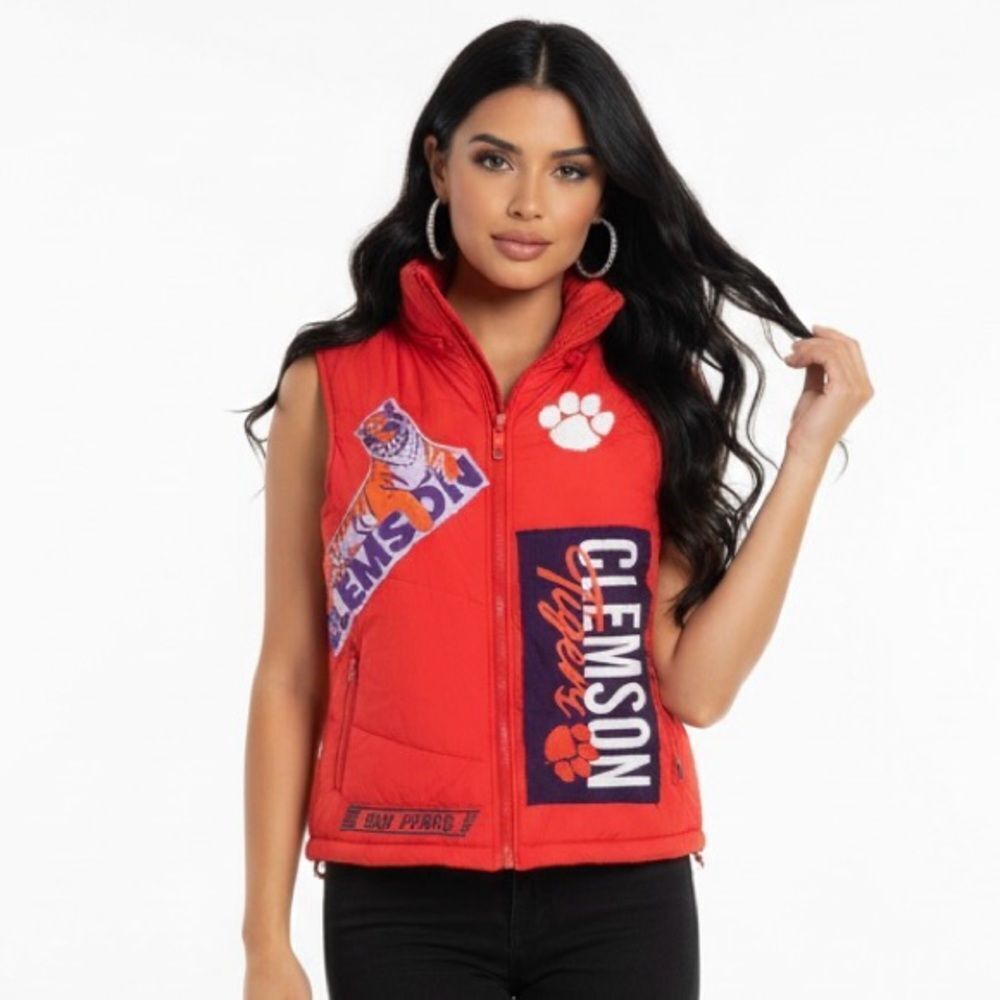 CLEMSON UNIVERSITY TIGERS Upcycled Orange Zip Front Vest Women’s Size Small